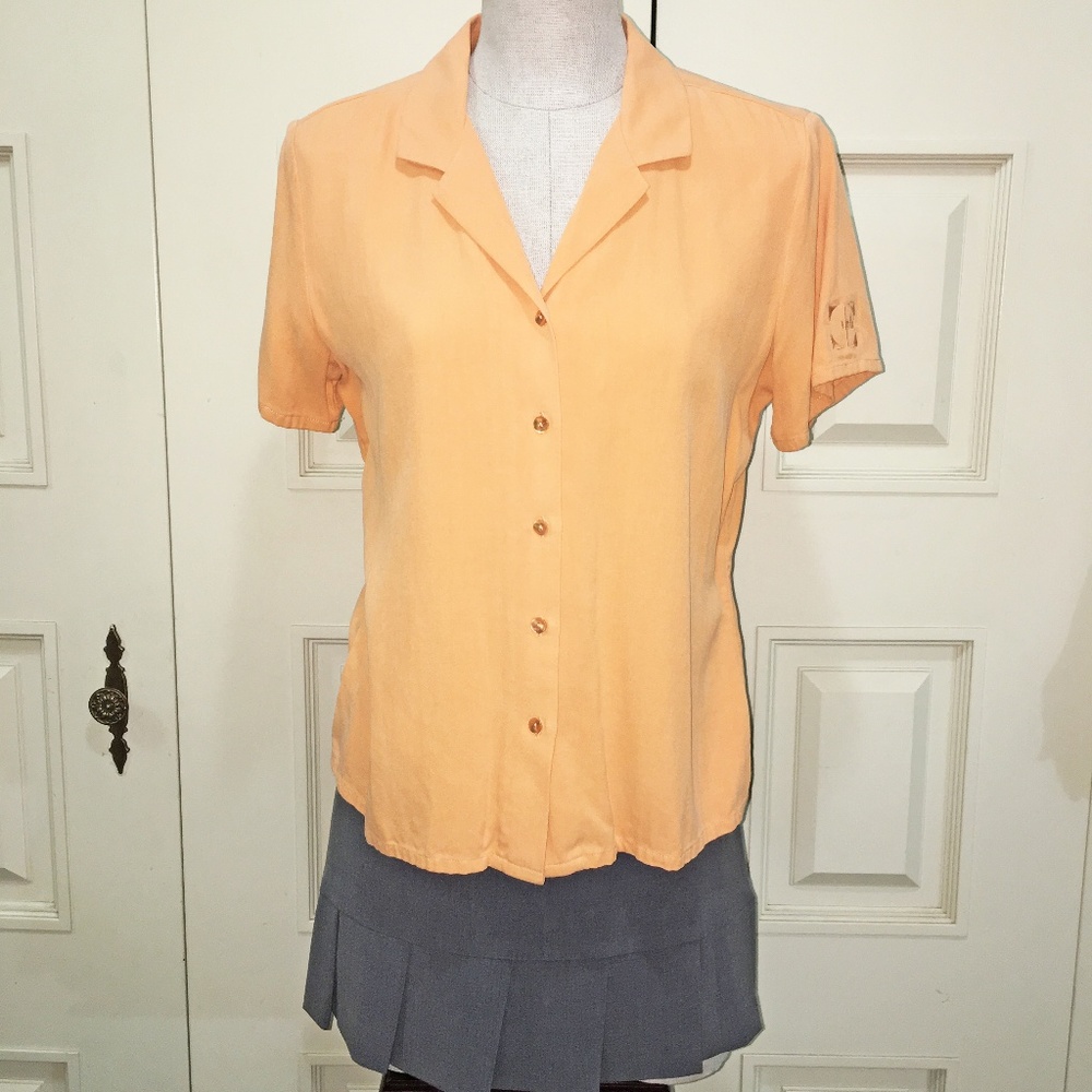 Tommy Bahama Peach Short Sleeve 100% Silk Blouse
